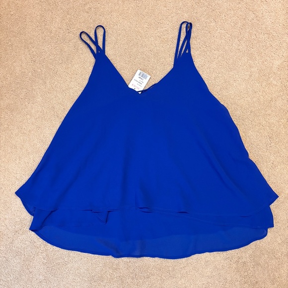 Love Tree Cobalt Blue Double Layer Sheer Strappy Tank Top NEW Womens Large Gift - Picture 3 of 9